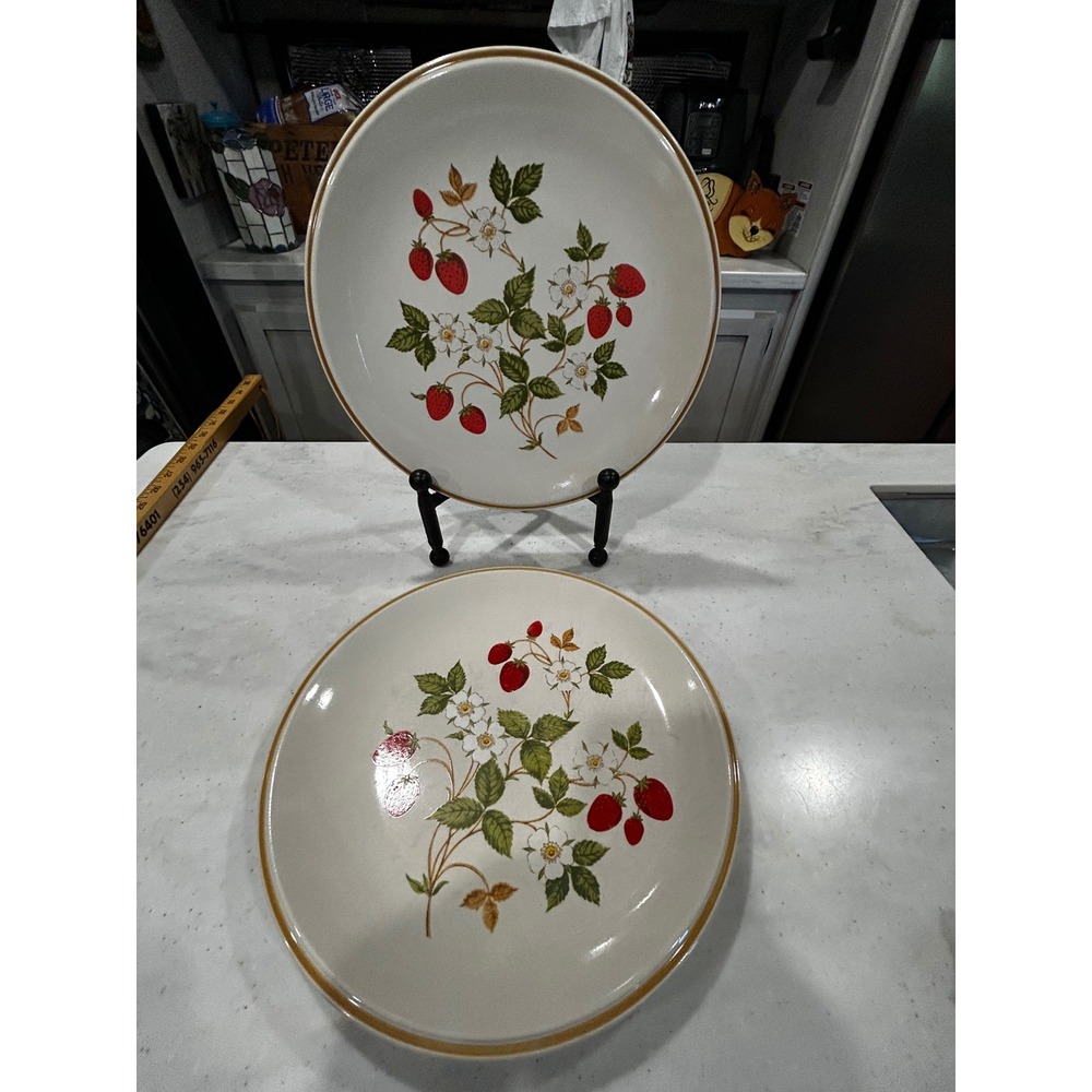 Sheffield Strawberries n Cream Stoneware Dinner Plates Set of 2 Vintage 10.75 in